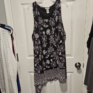 Catherines Black and White Floral Tank Top